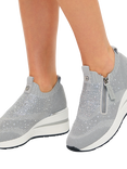 Carvela High Rise Zip Knit Trainers, Silver