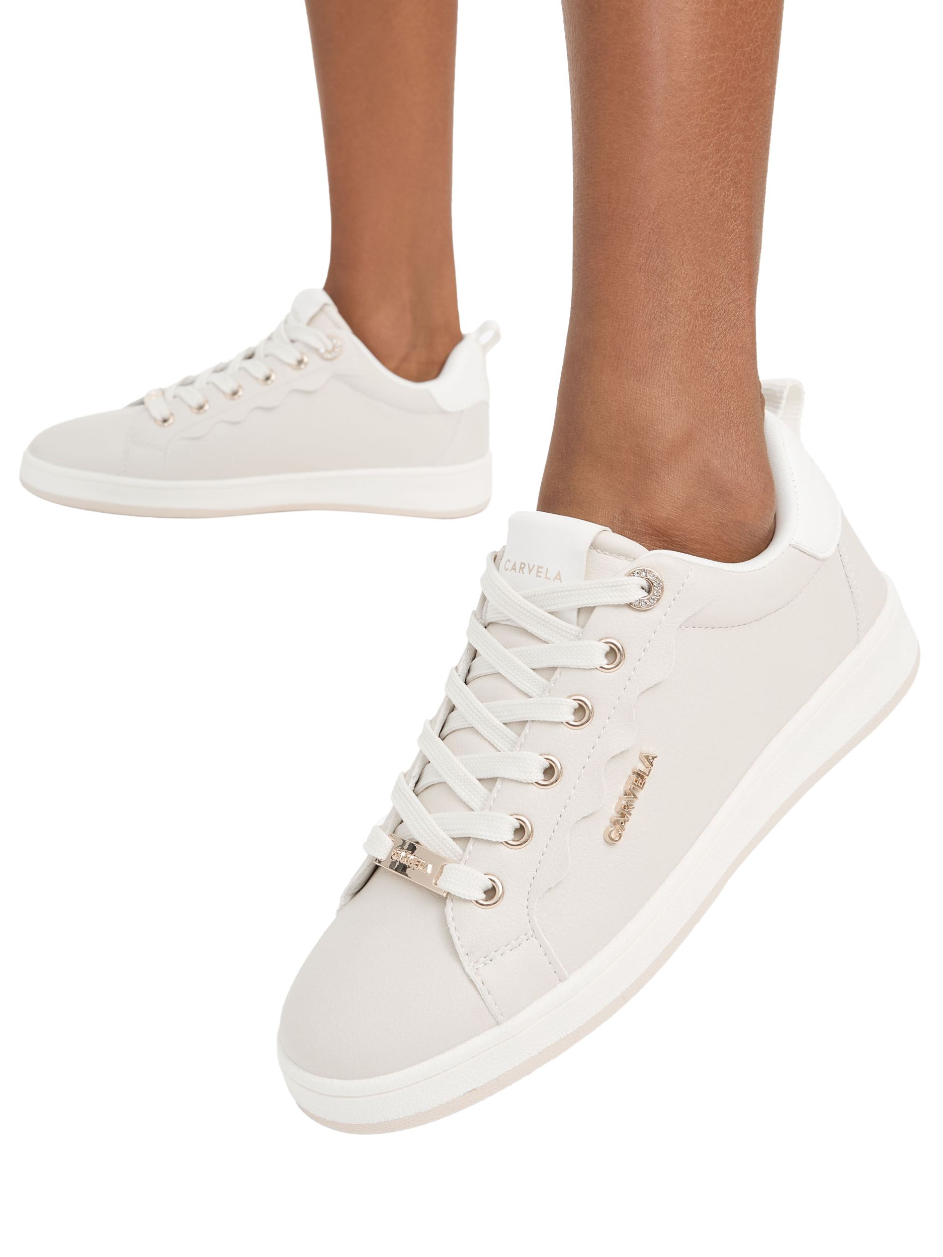 Product image 2 of 5, which shows Carvela Peonia Trainers, Natural Taupe, 3