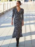 Sosandar Spot Ruched Midi Dress, Black/White