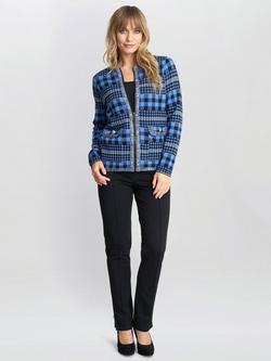 Gina Bacconi Cecily Check Zip Cardigan, Black/Blue, Black/Blue