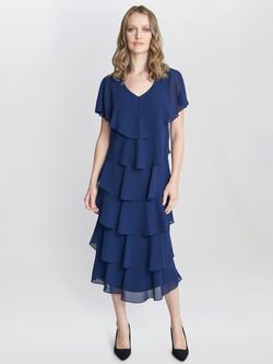 Gina Bacconi Rebecca Tiered Midi Dress, Navy