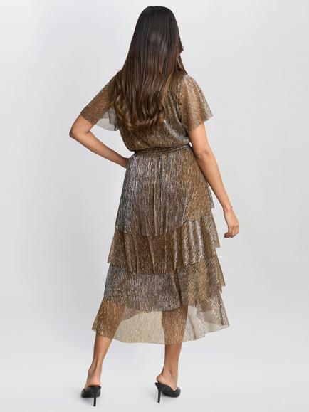 Gina Bacconi Cheri Metallic Tiered Dress - view 2, Black/Gold