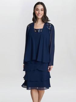 Gina Bacconi Leigh Embellished Tiered Sequin Jacket Dress, Spring Navy, Spring Navy
