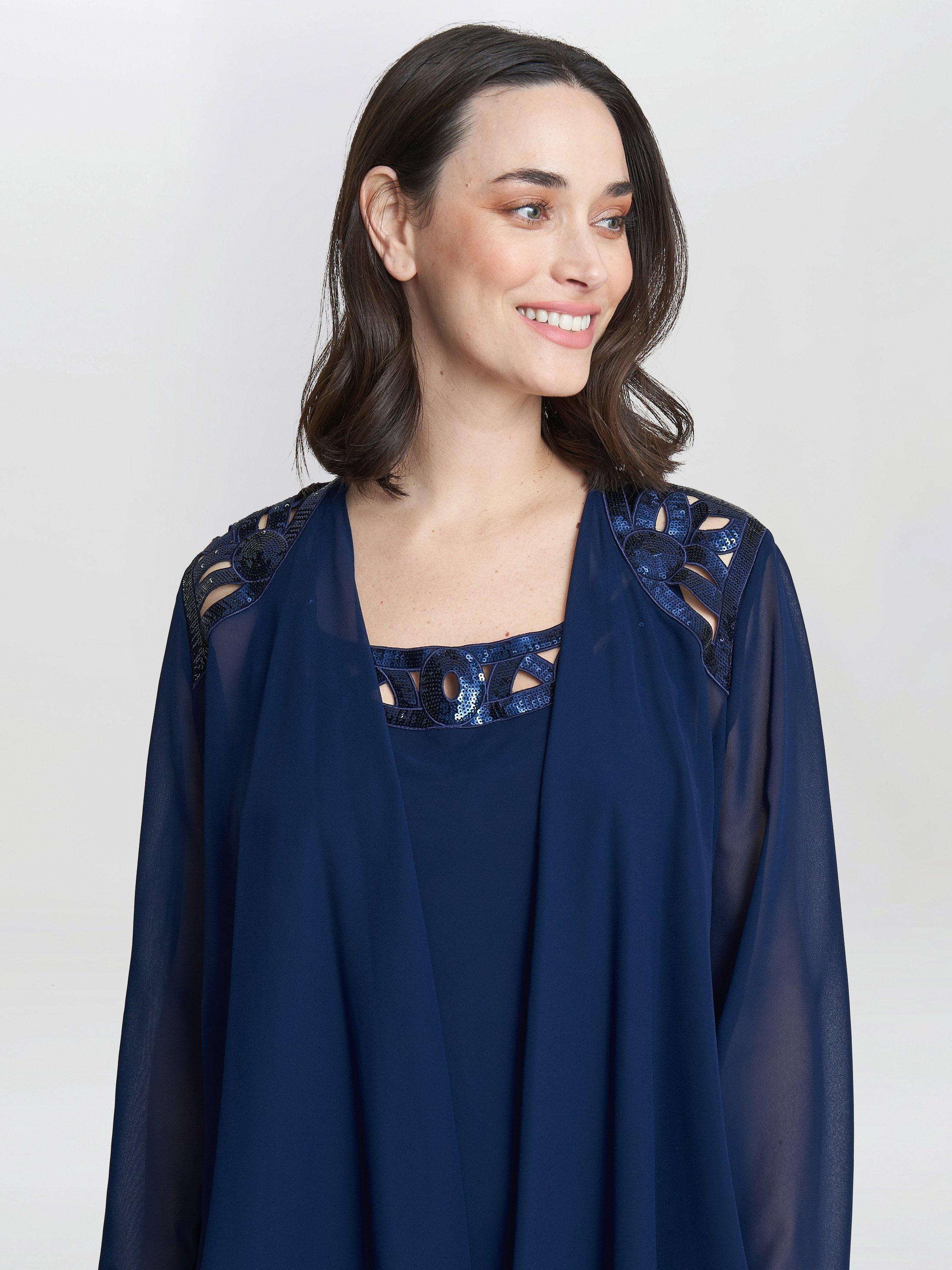 Product image 4 of 5, which shows Gina Bacconi Leigh Embellished Tiered Sequin Jacket Dress, Spring Navy, 12