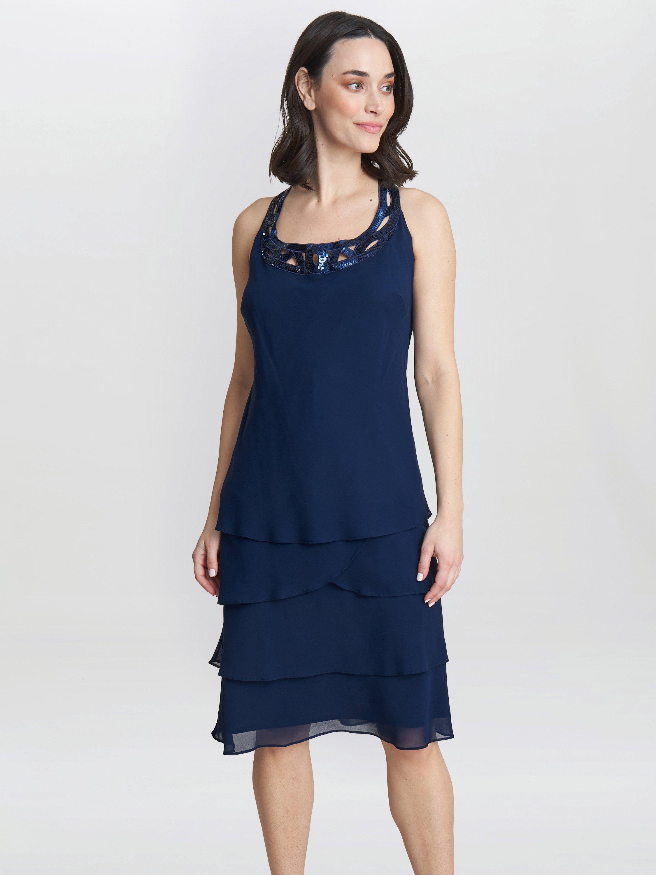 Product image 5 of 5, which shows Gina Bacconi Leigh Embellished Tiered Sequin Jacket Dress, Spring Navy, 12