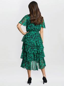Gina Bacconi Lottie Floral Tiered Dress, Green/Black - view 2, Green/Black