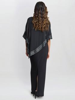 Gina Bacconi Amber Asymmetric Cape Dress, Black/Silver - view 2, Black/Silver