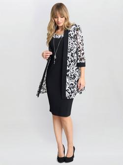 Gina Bacconi Noella Print Dress & Jacket, Black/White, Black/White