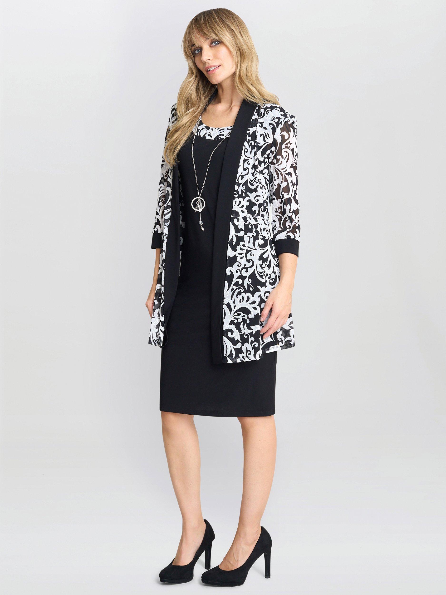 Product image 3 of 6, which shows Gina Bacconi Noella Print Dress & Jacket, Black/White, 10