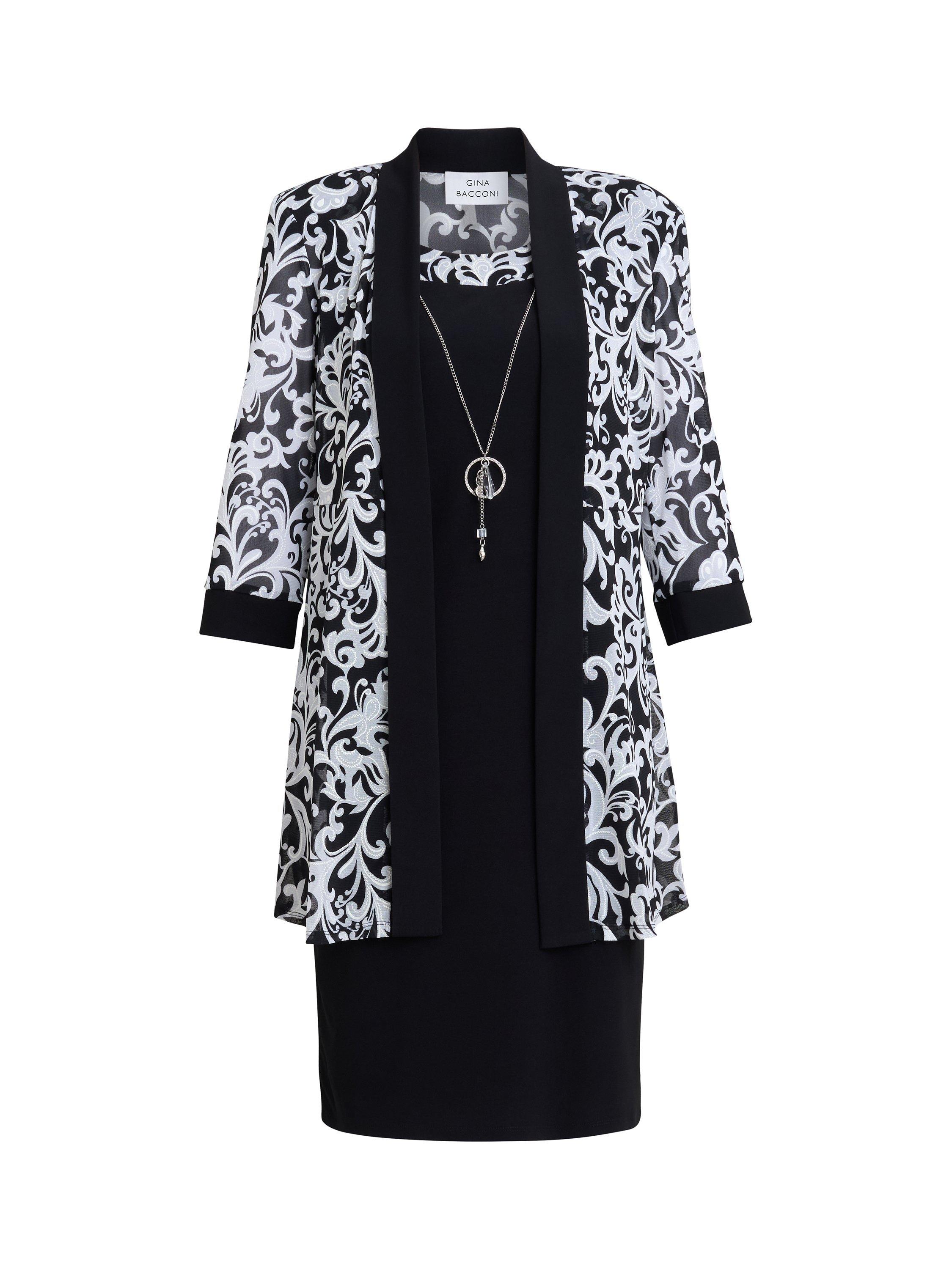 Product image 4 of 6, which shows Gina Bacconi Noella Print Dress & Jacket, Black/White, 10