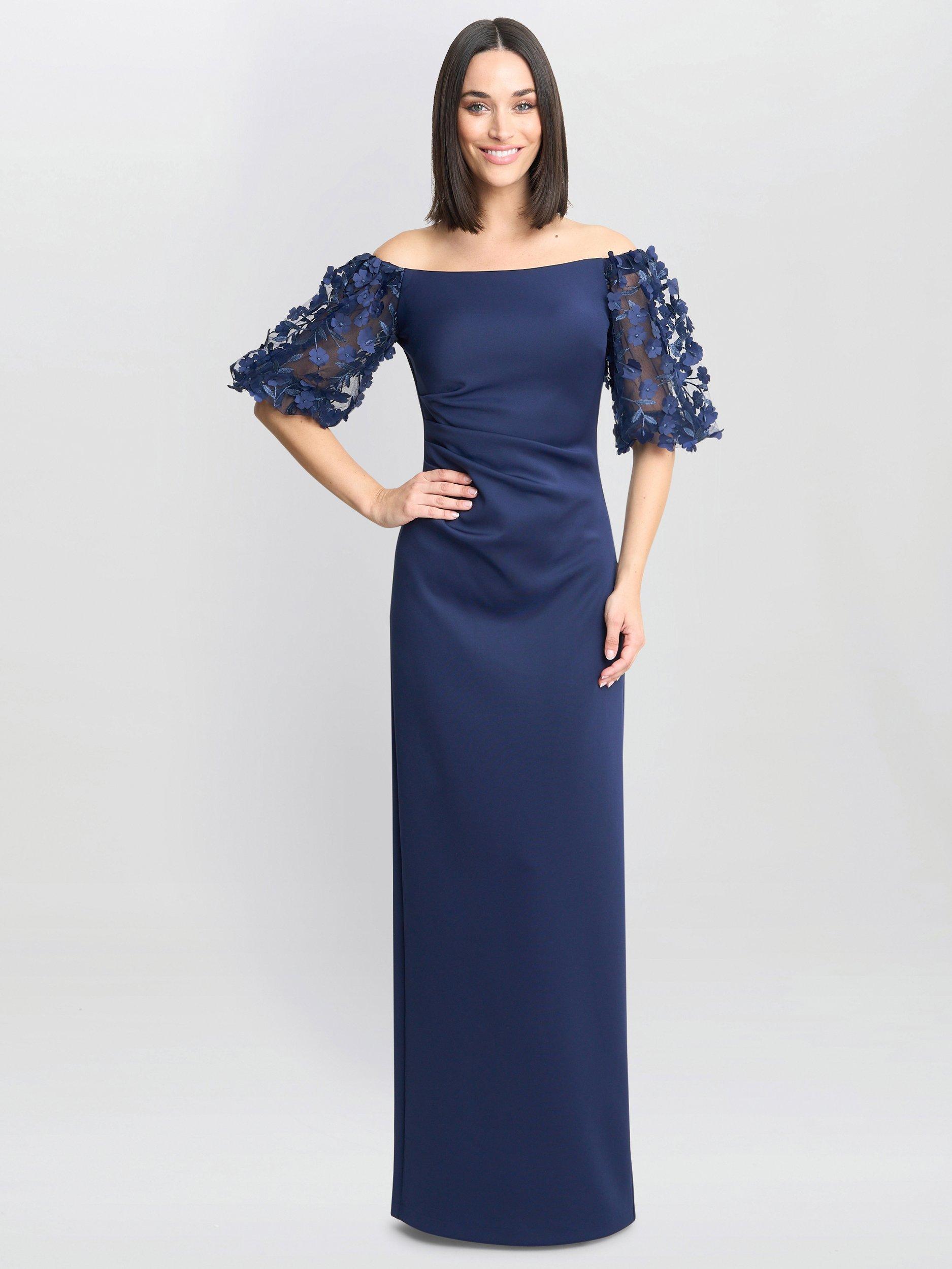Product image 1 of 5, which shows Gina Bacconi Penelope Floral Sleeve Maxi Dress, Navy, 8