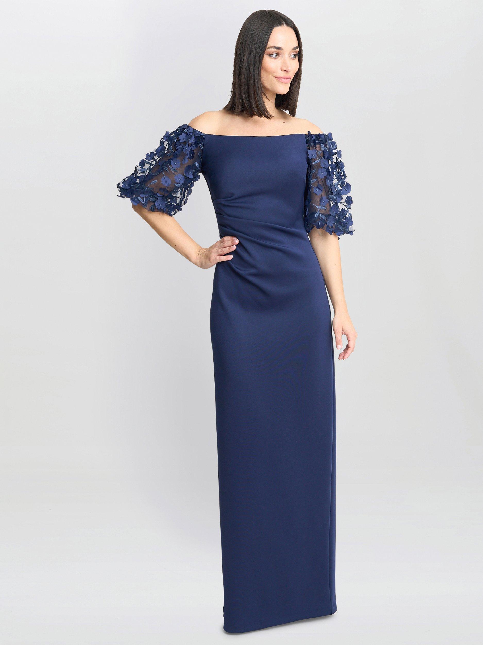 Product image 3 of 5, which shows Gina Bacconi Penelope Floral Sleeve Maxi Dress, Navy, 8