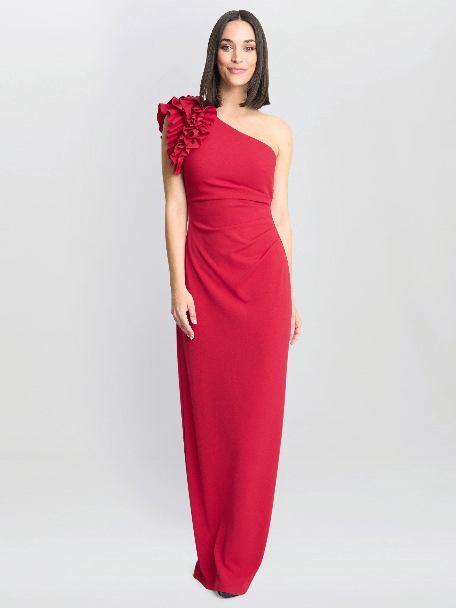Product image 1 of 5, which shows Gina Bacconi Nicole Ruffle Maxi Dress, Red, 8