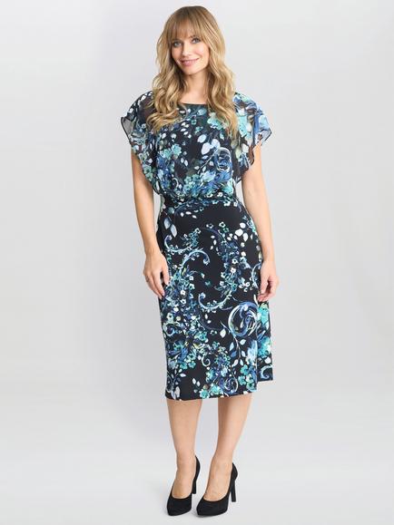 Gina Bacconi Lisa-Marie Floral Dress, Black/Multi, Black/Multi
