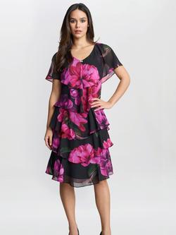 Gina Bacconi Skyla Floral Tiered Dress, Black/Multi, Black/Multi