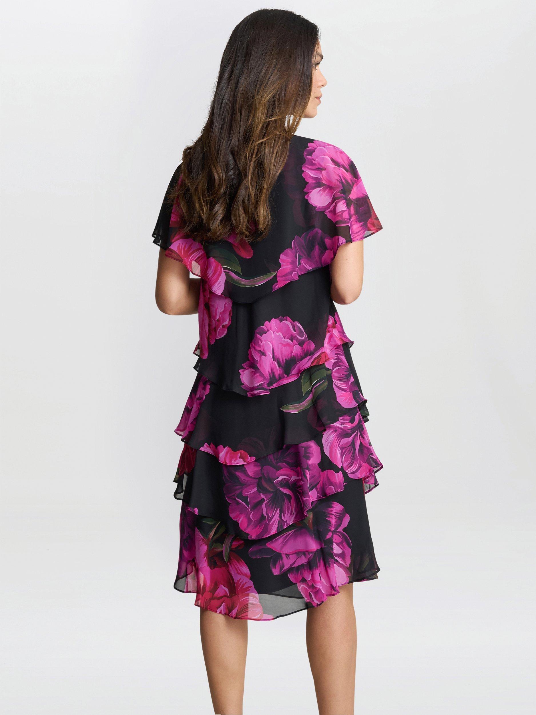 Product image 2 of 5, which shows Gina Bacconi Skyla Floral Tiered Dress, Black/Multi, 10