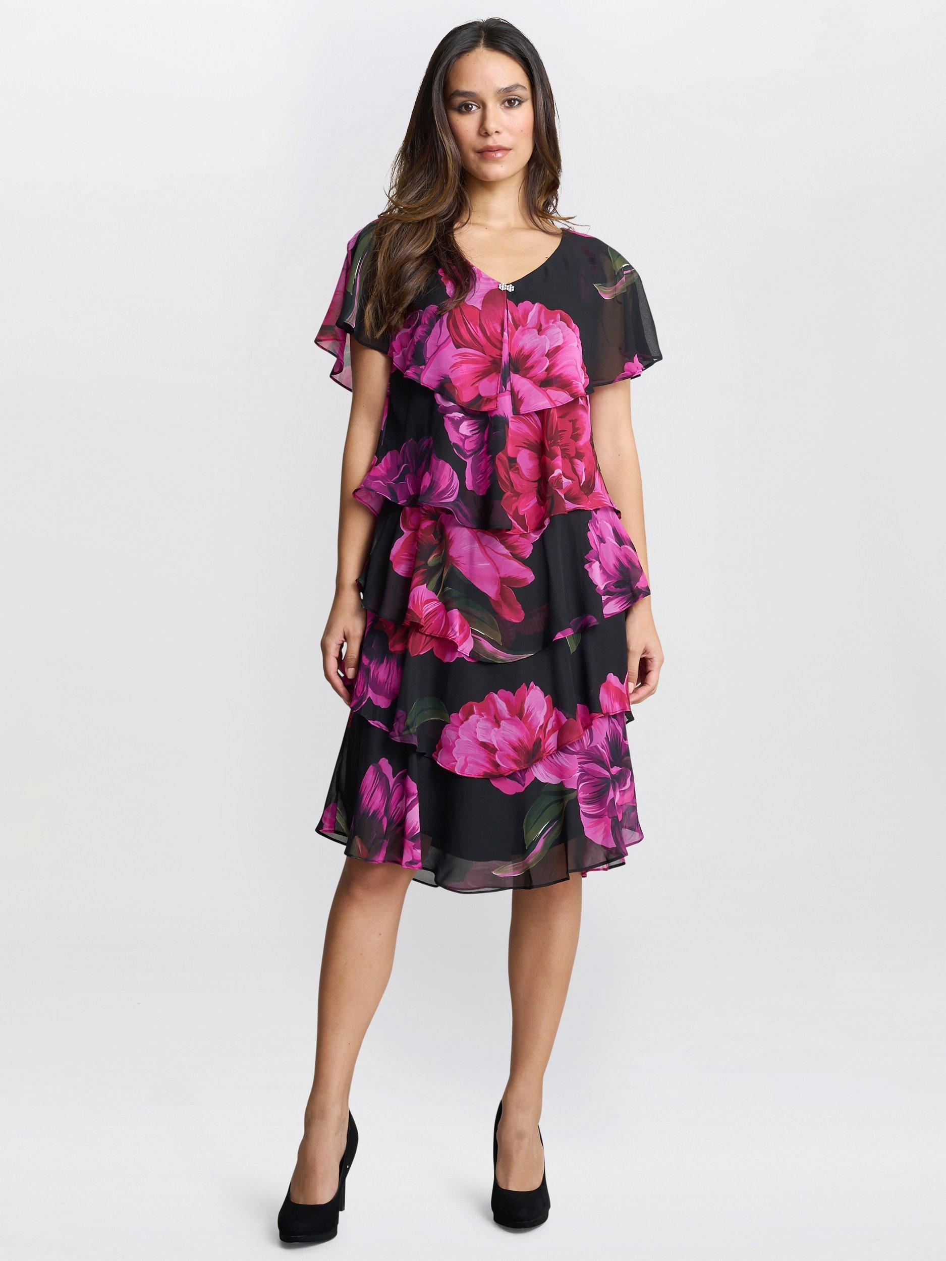 Product image 3 of 5, which shows Gina Bacconi Skyla Floral Tiered Dress, Black/Multi, 10