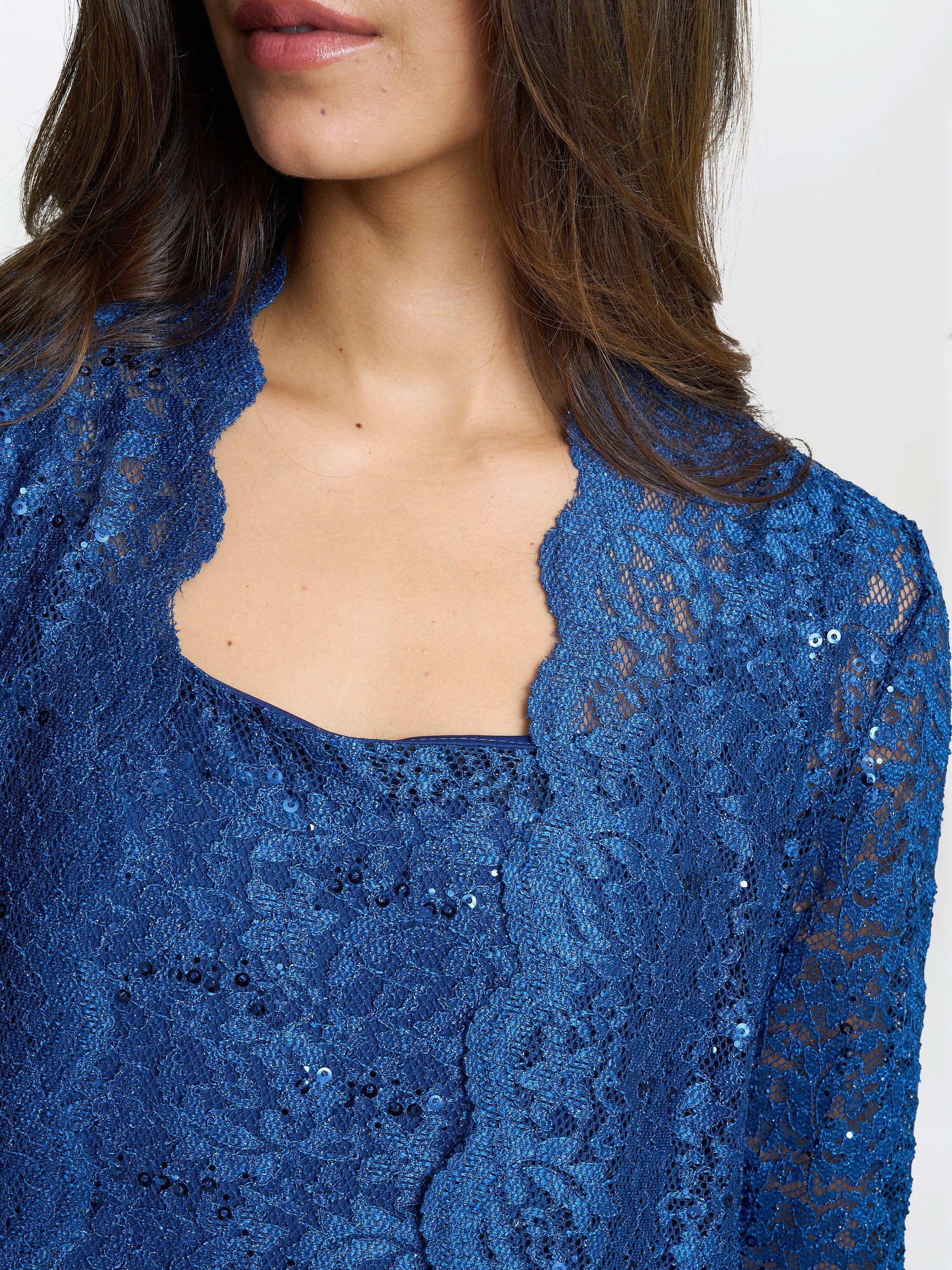 Product image 5 of 6, which shows Gina Bacconi Brea Metallic Lace Trouser Suit, Peacock, 10