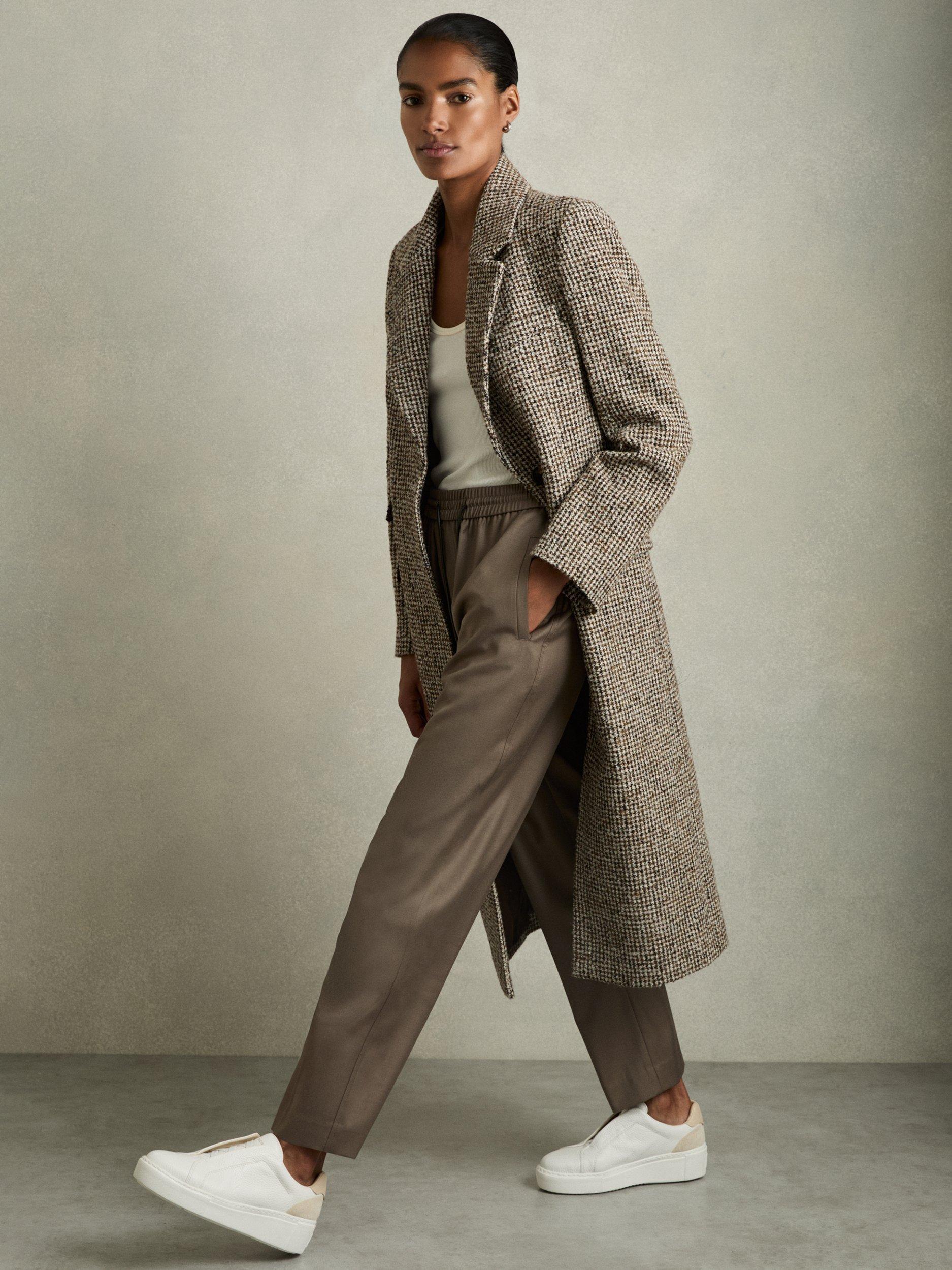Reiss Riley Tie Waist Wool Blend Tapered Trousers, Mink Neutral