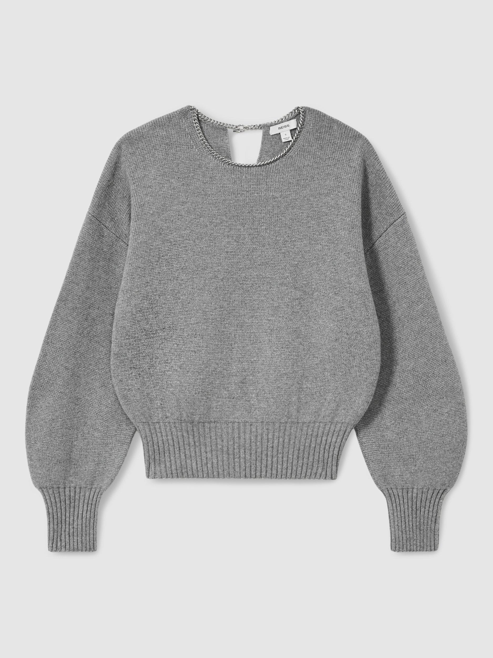 Product image 3 of 5, which shows Reiss Nadine Necklace Wool Blend Jumper, Grey, M