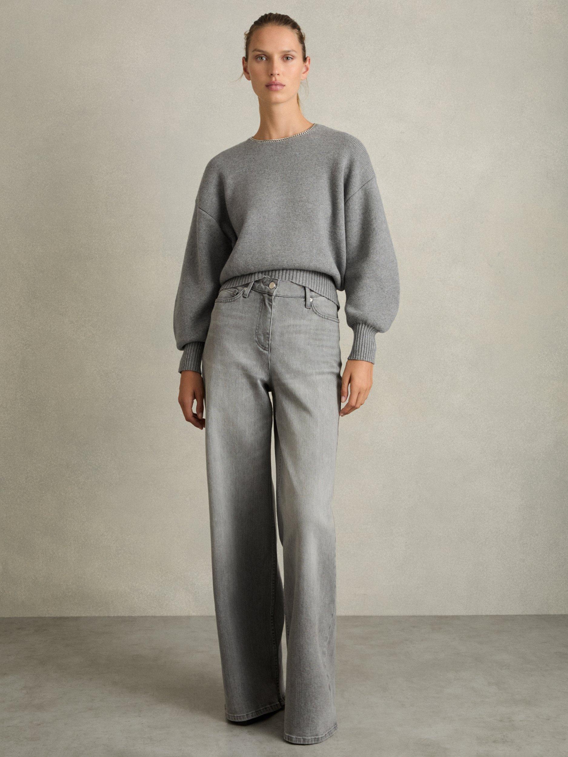 Product image 4 of 5, which shows Reiss Nadine Necklace Wool Blend Jumper, Grey, M