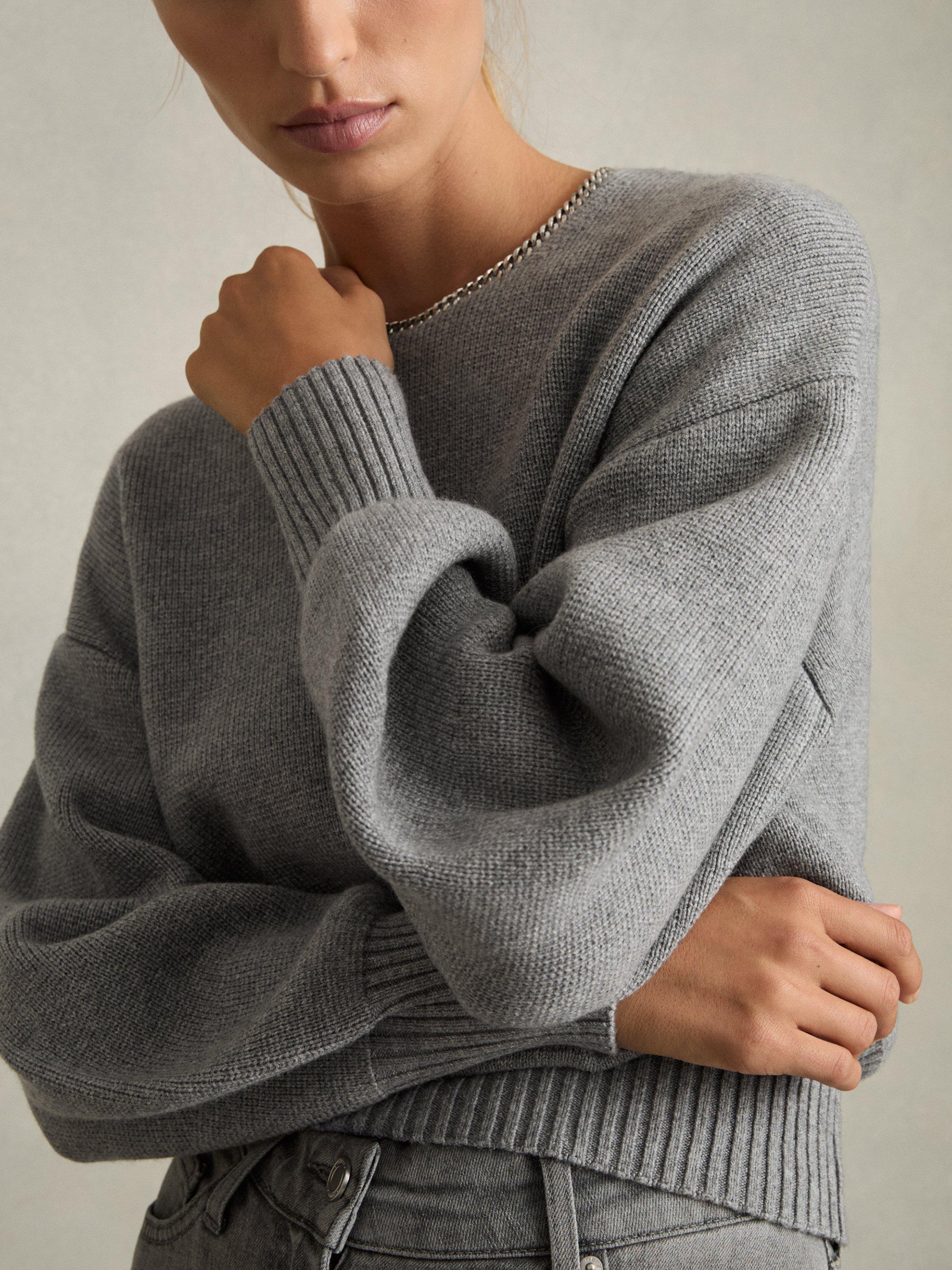 Product image 5 of 5, which shows Reiss Nadine Necklace Wool Blend Jumper, Grey, M