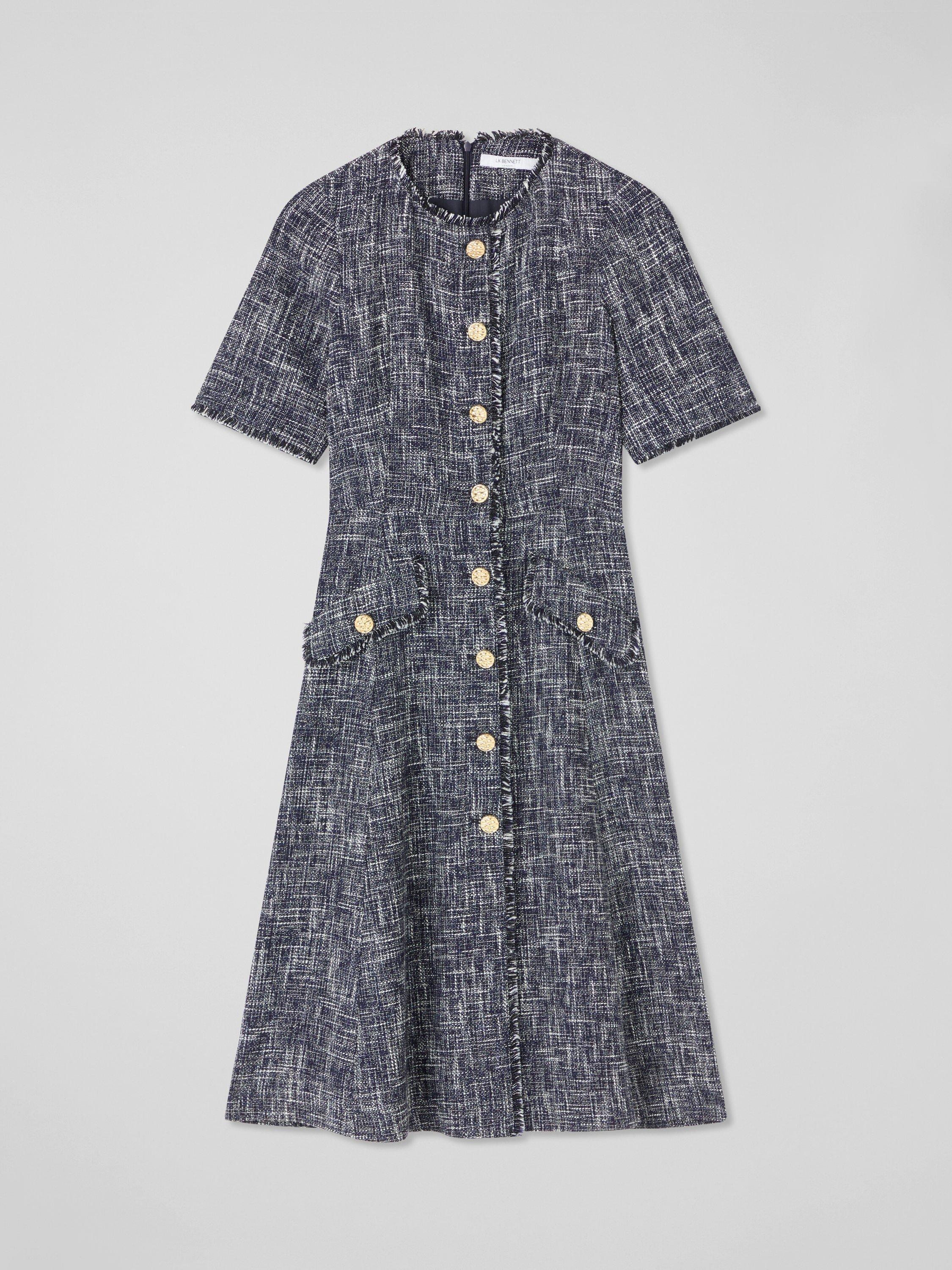 Product image 5 of 5, which shows L.K.Bennett Suzie Tweed Dress, Indigo, 6