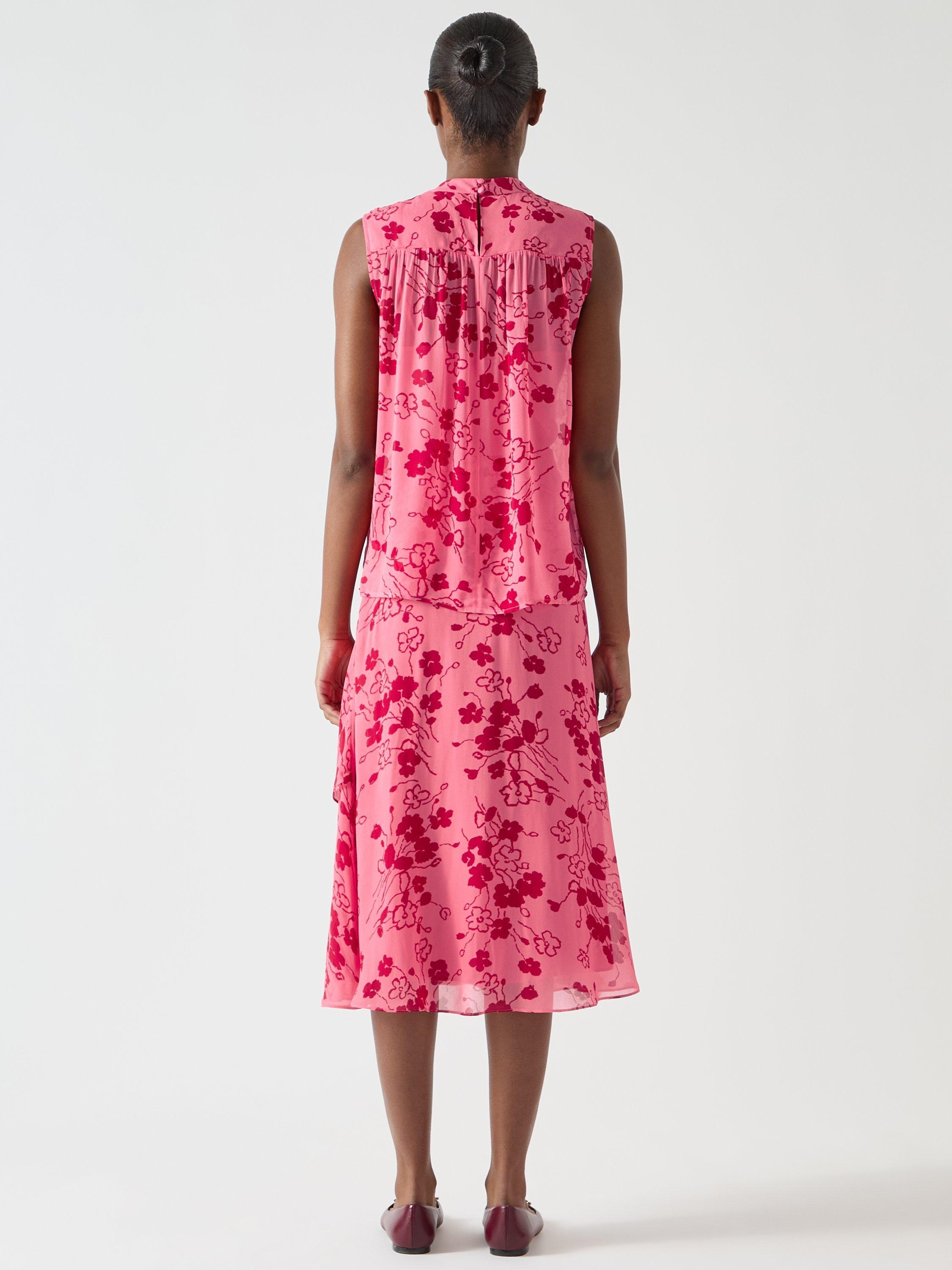 Product image 3 of 4, which shows L.K.Bennett Rhoda Wildflower Tiered Skirt, Multi/Pink, 6
