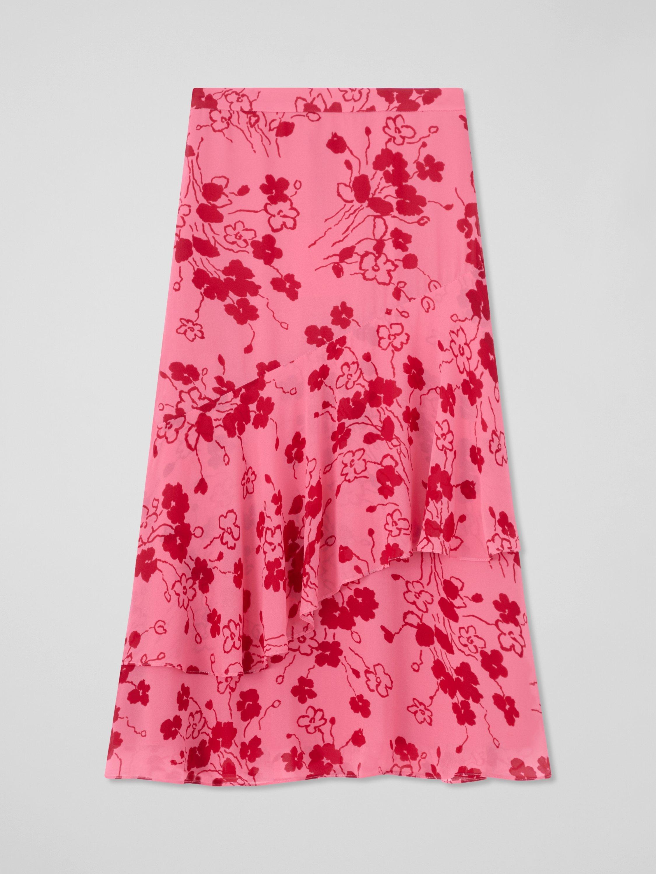 Product image 4 of 4, which shows L.K.Bennett Rhoda Wildflower Tiered Skirt, Multi/Pink, 6