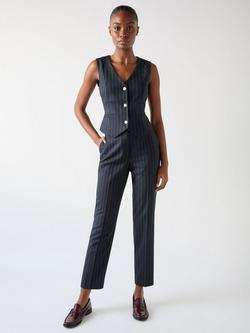 L.K.Bennett Petite Bella Pinstripe Wool Blend Trousers, Navy, Navy
