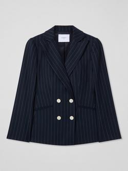 L.K.Bennett Petite Bella Pinstripe Wool Blend Blazer, Navy, Navy