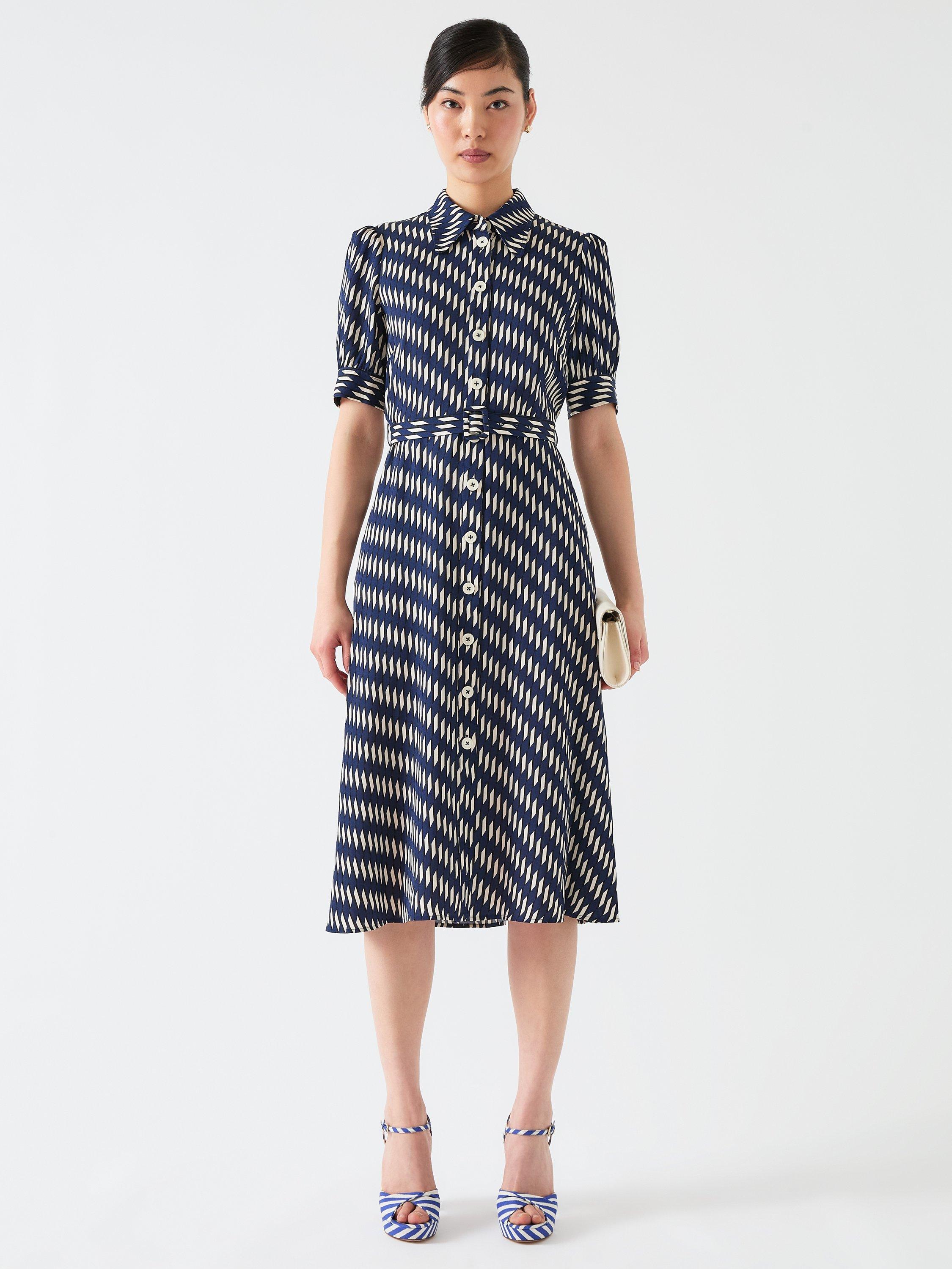 Product image 1 of 5, which shows L.K.Bennett Valerie Stripe Shirt Dress, Navy/Cream, 6