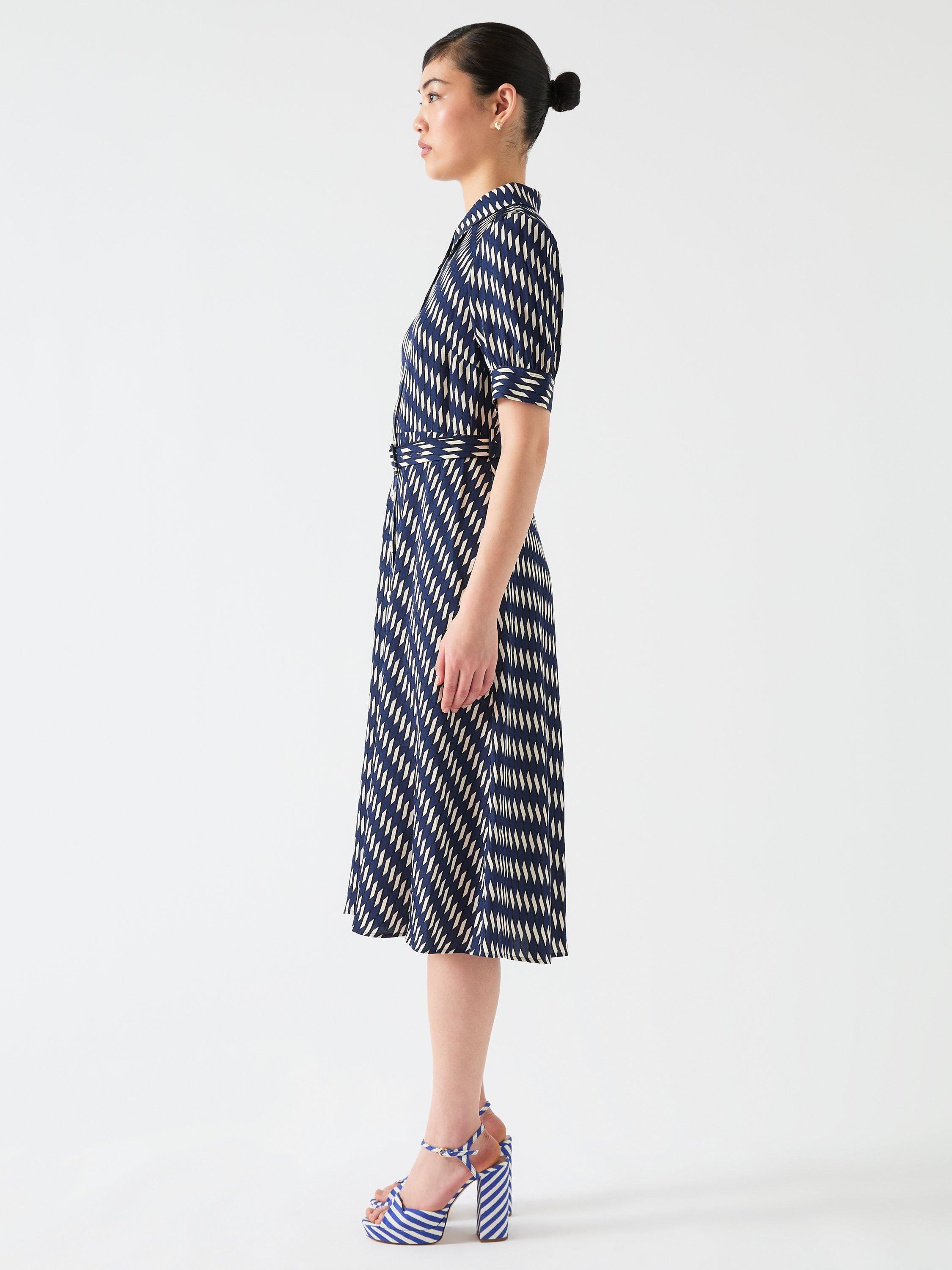 Product image 2 of 5, which shows L.K.Bennett Valerie Stripe Shirt Dress, Navy/Cream, 6