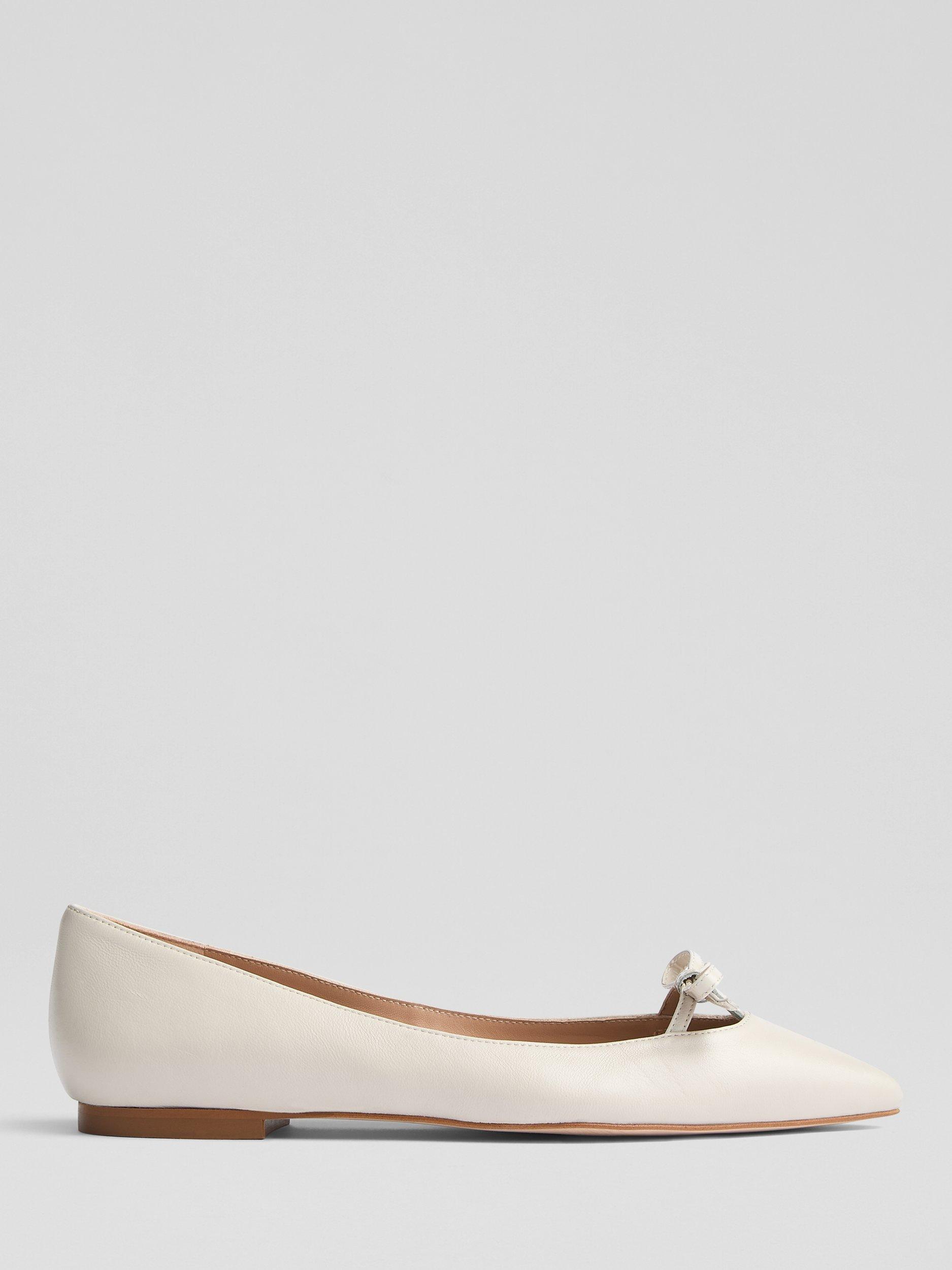 Product image 1 of 4, which shows L.K.Bennett Lynne Leather Mini Bow Ballerina Pumps, Ecru, 2