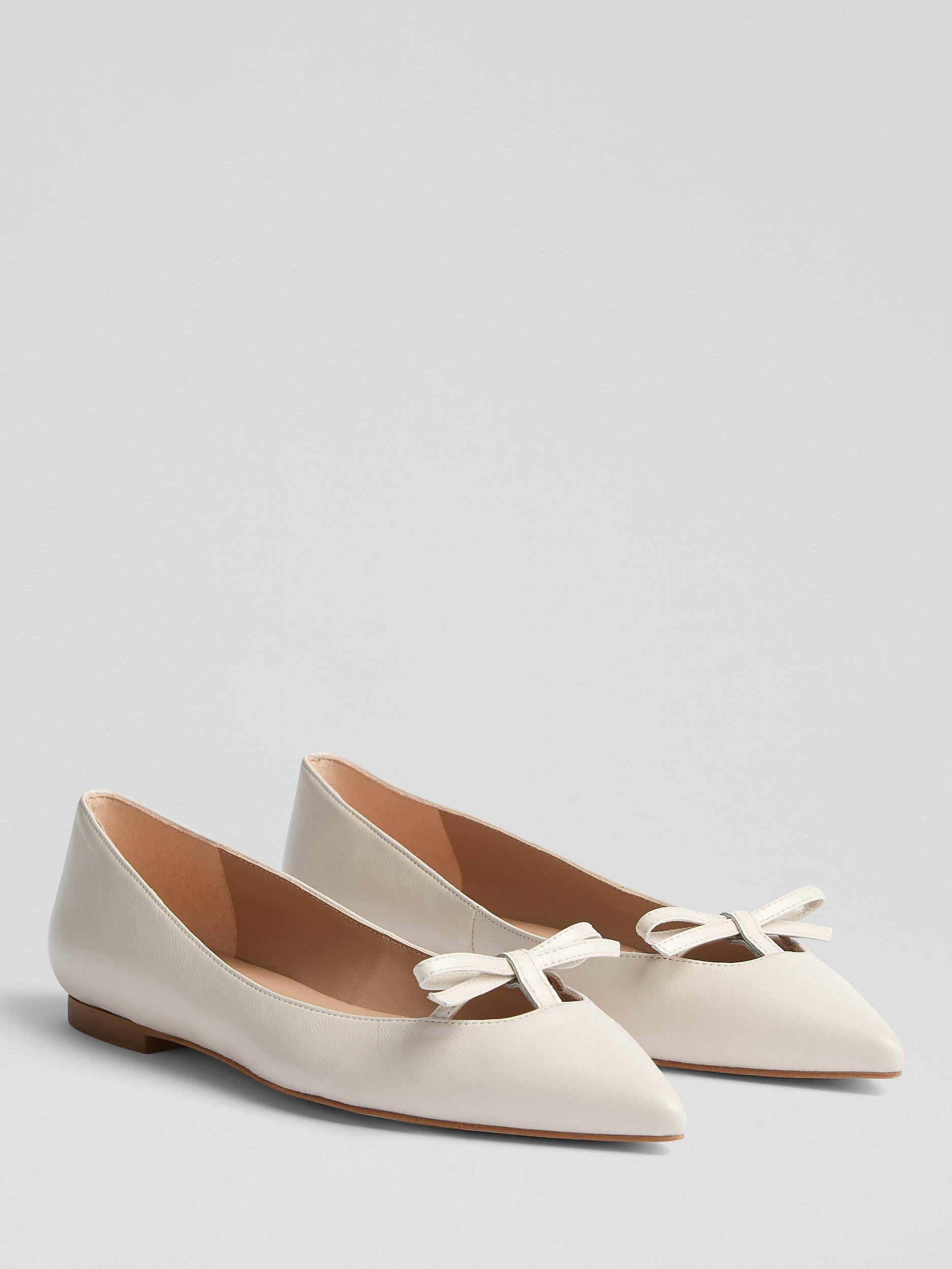 Product image 2 of 4, which shows L.K.Bennett Lynne Leather Mini Bow Ballerina Pumps, Ecru, 2