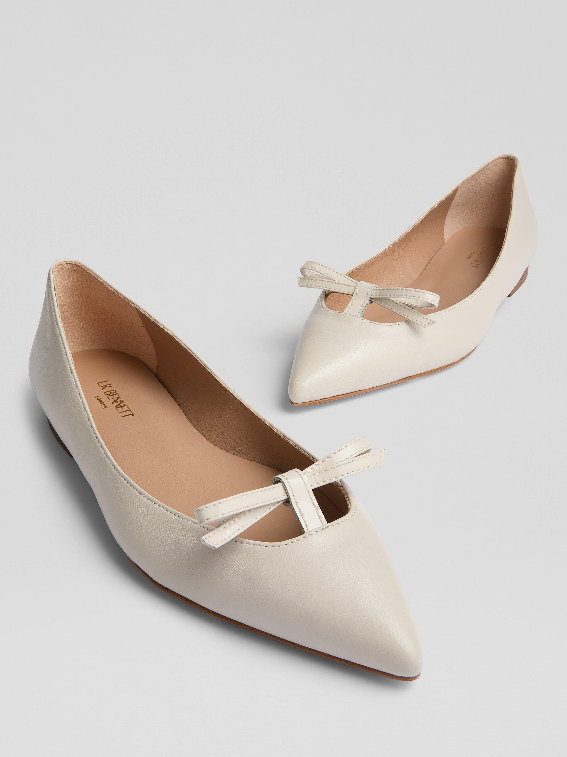 Product image 3 of 4, which shows L.K.Bennett Lynne Leather Mini Bow Ballerina Pumps, Ecru, 2