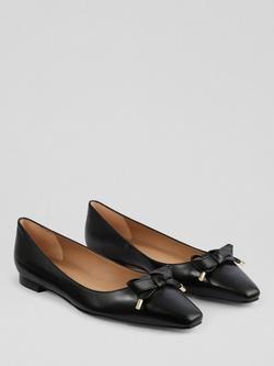 L.K.Bennett Mabel Leather Eyelet Bow Ballerina Pumps, Black - view 2, Black