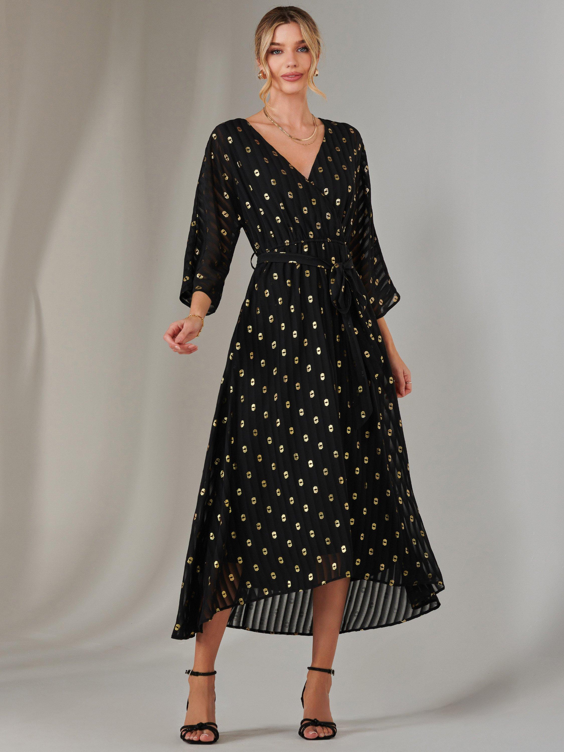 Jolie Moi Spot Print Chiffon Maxi Dress, Black/Gold