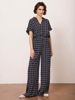 Mint Velvet Geometric Print Wide Leg Trousers, Blue/Multi, Blue/Multi