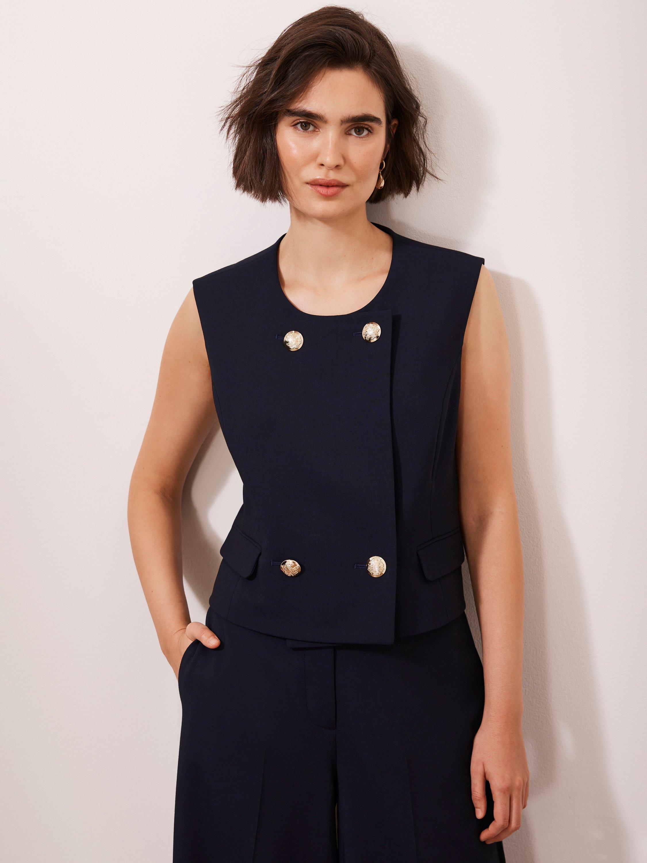 Mint Velvet Button Detail Double Breasted Waistcoat, Blue Navy