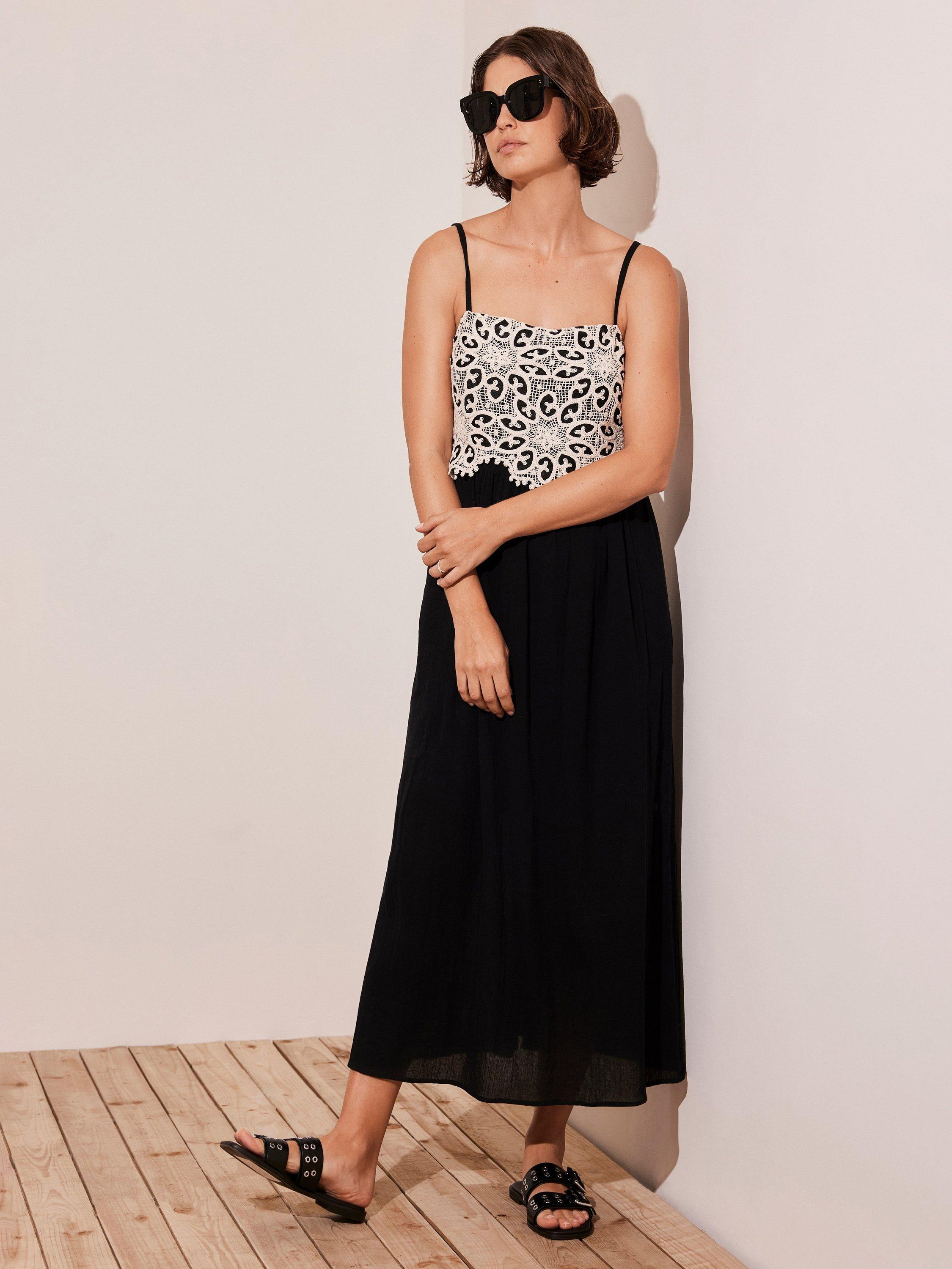 Product image 1 of 8, which shows Mint Velvet Crochet Maxi Dress, Black/Multi, XS
