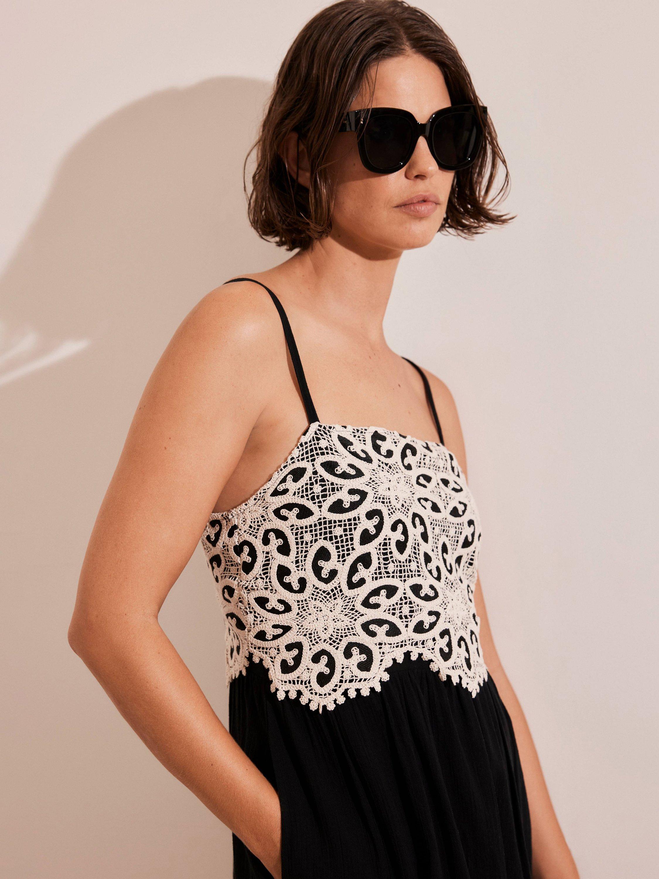 Product image 2 of 8, which shows Mint Velvet Crochet Maxi Dress, Black/Multi, XS
