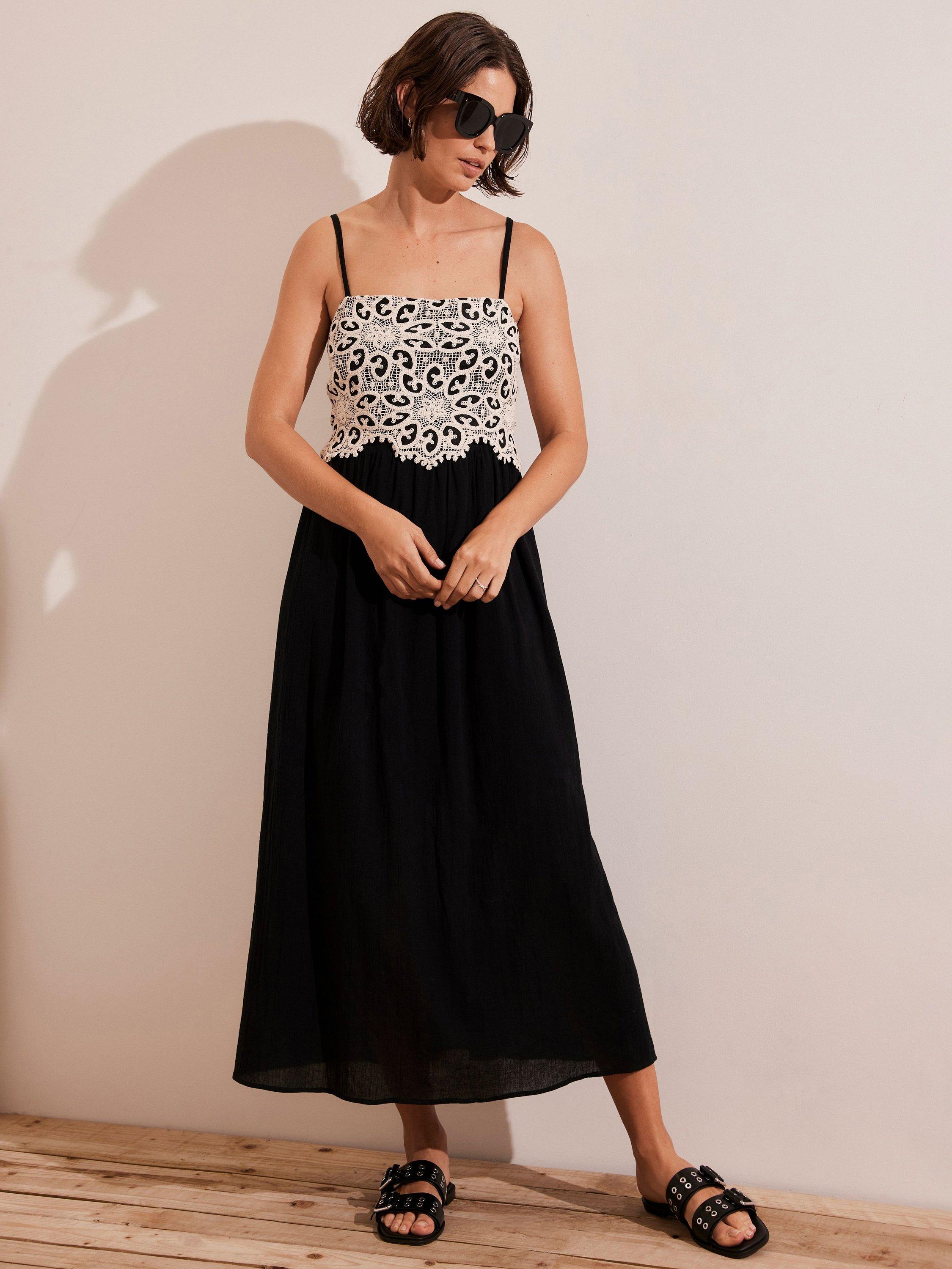 Product image 3 of 8, which shows Mint Velvet Crochet Maxi Dress, Black/Multi, XS