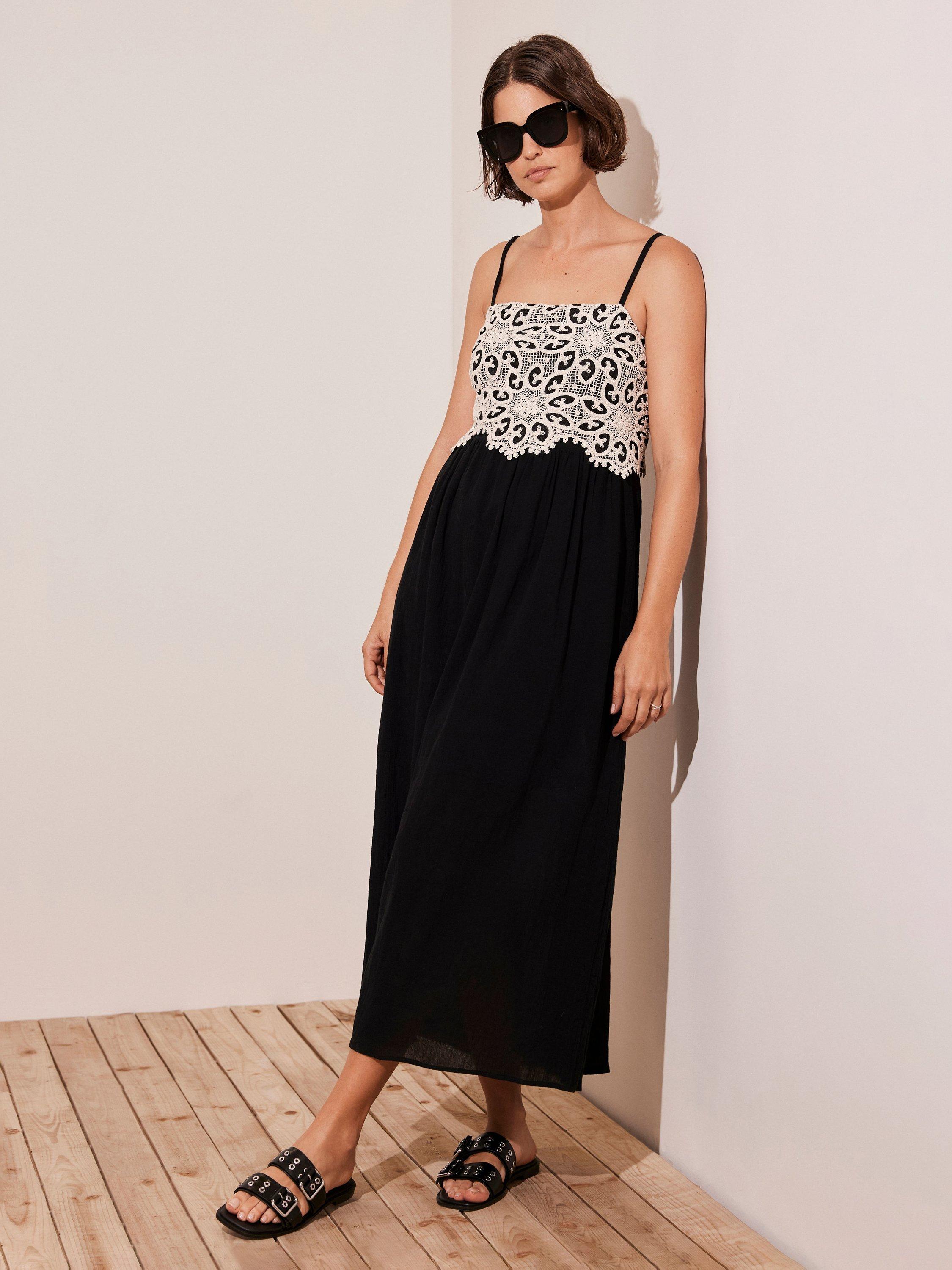 Product image 4 of 8, which shows Mint Velvet Crochet Maxi Dress, Black/Multi, XS