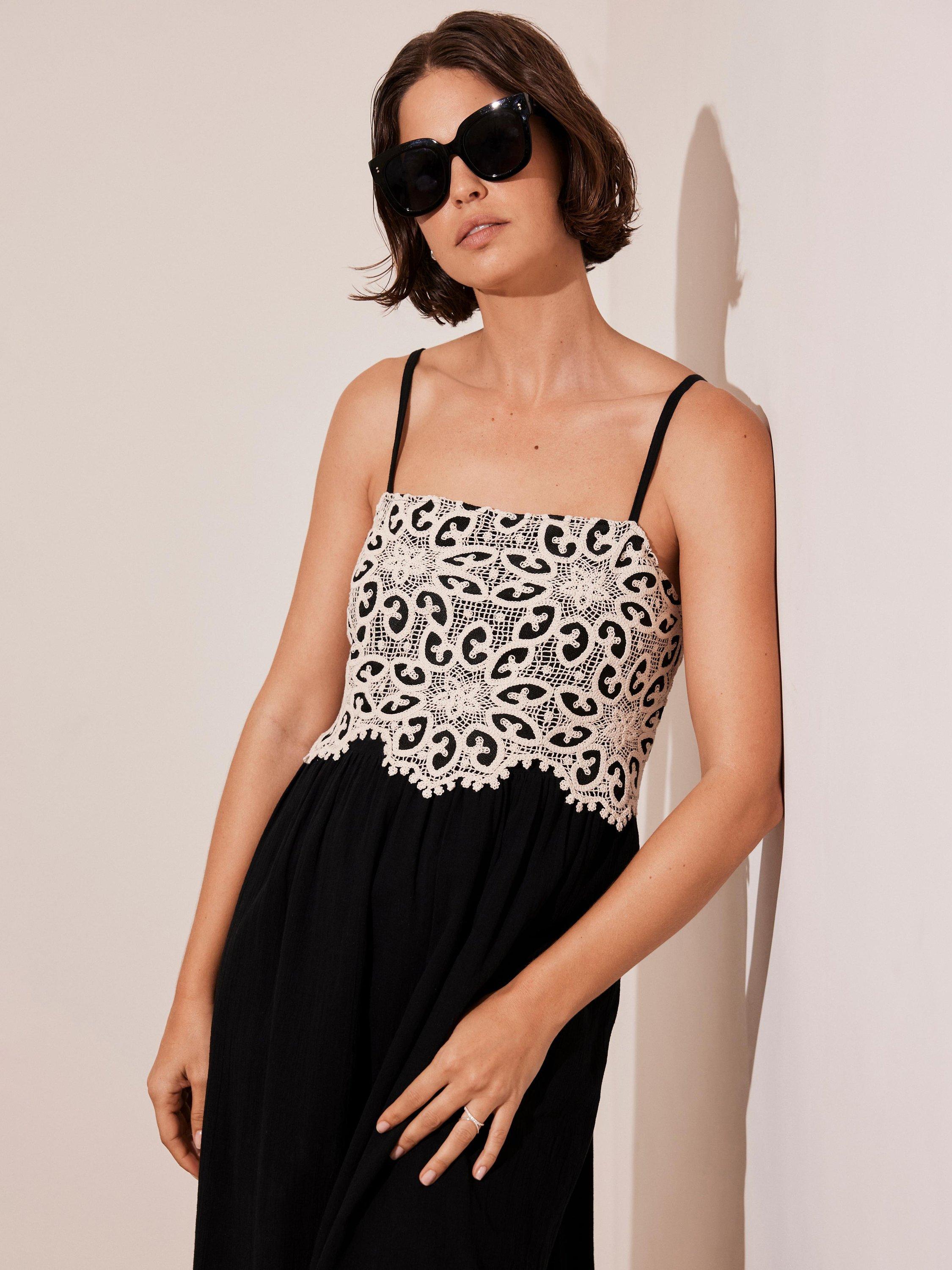 Product image 6 of 8, which shows Mint Velvet Crochet Maxi Dress, Black/Multi, XS