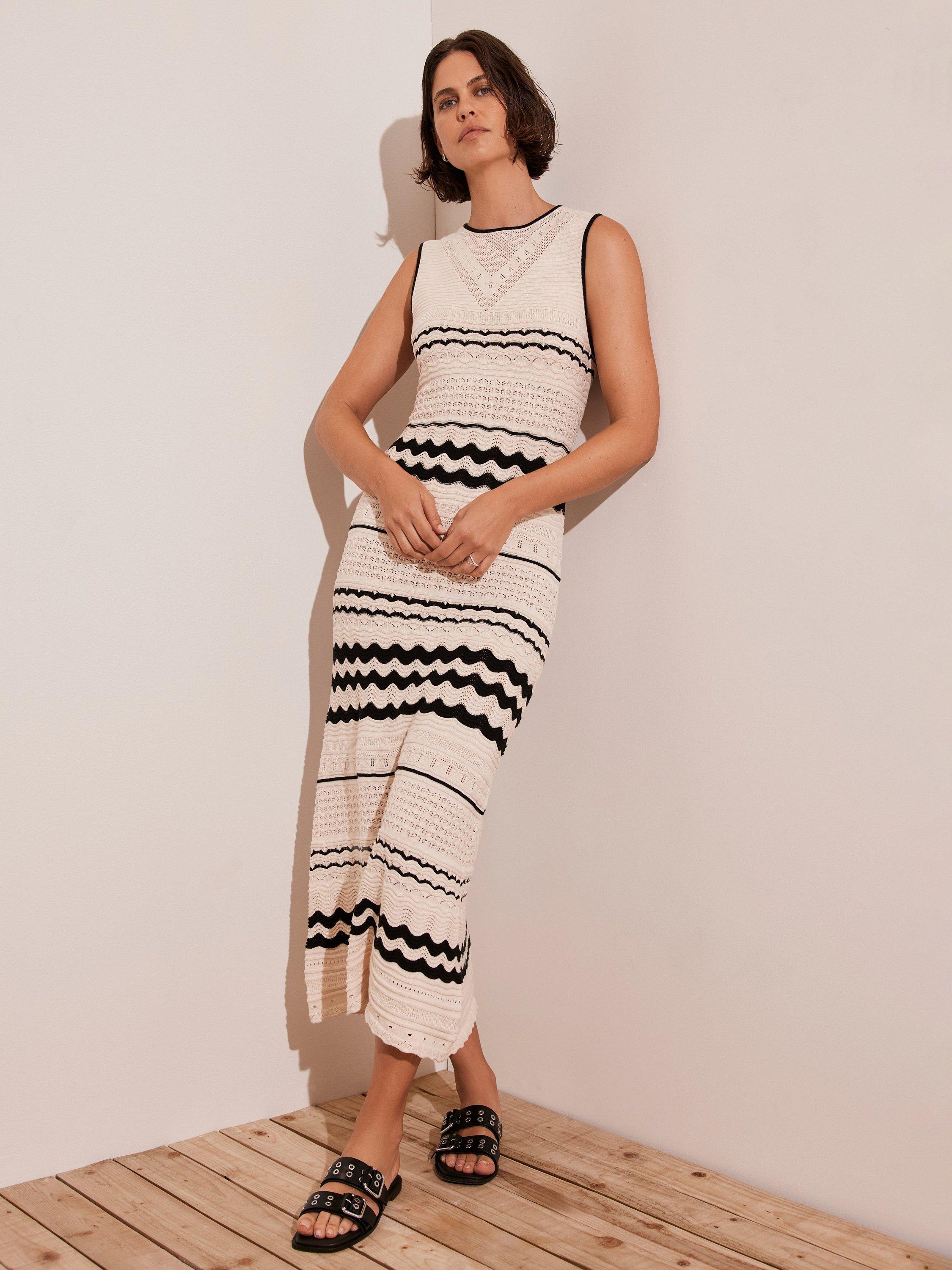 Product image 2 of 8, which shows Mint Velvet Cotton Textured Knit Maxi Dress, White/Multi, XS