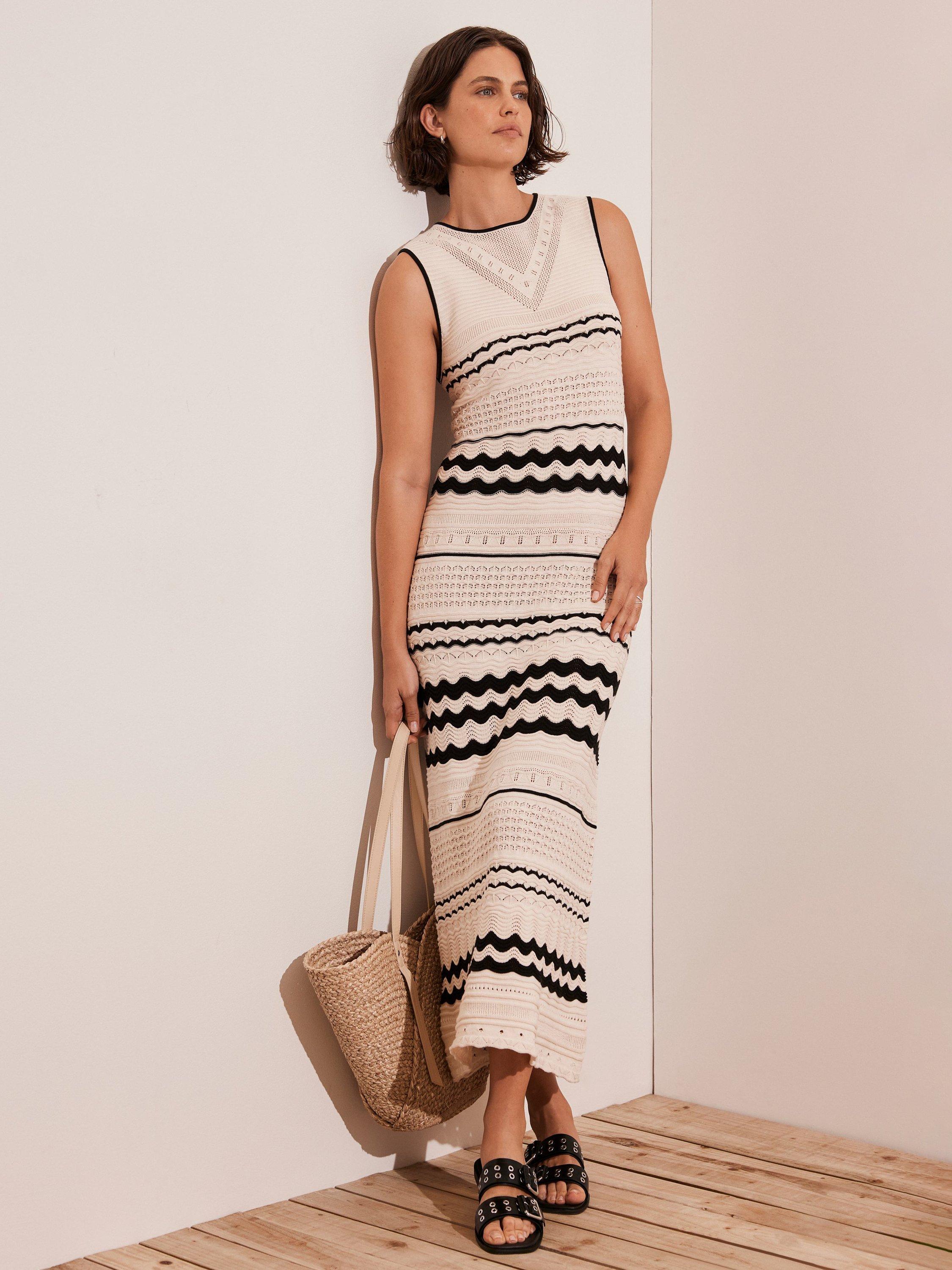 Product image 4 of 8, which shows Mint Velvet Cotton Textured Knit Maxi Dress, White/Multi, XS