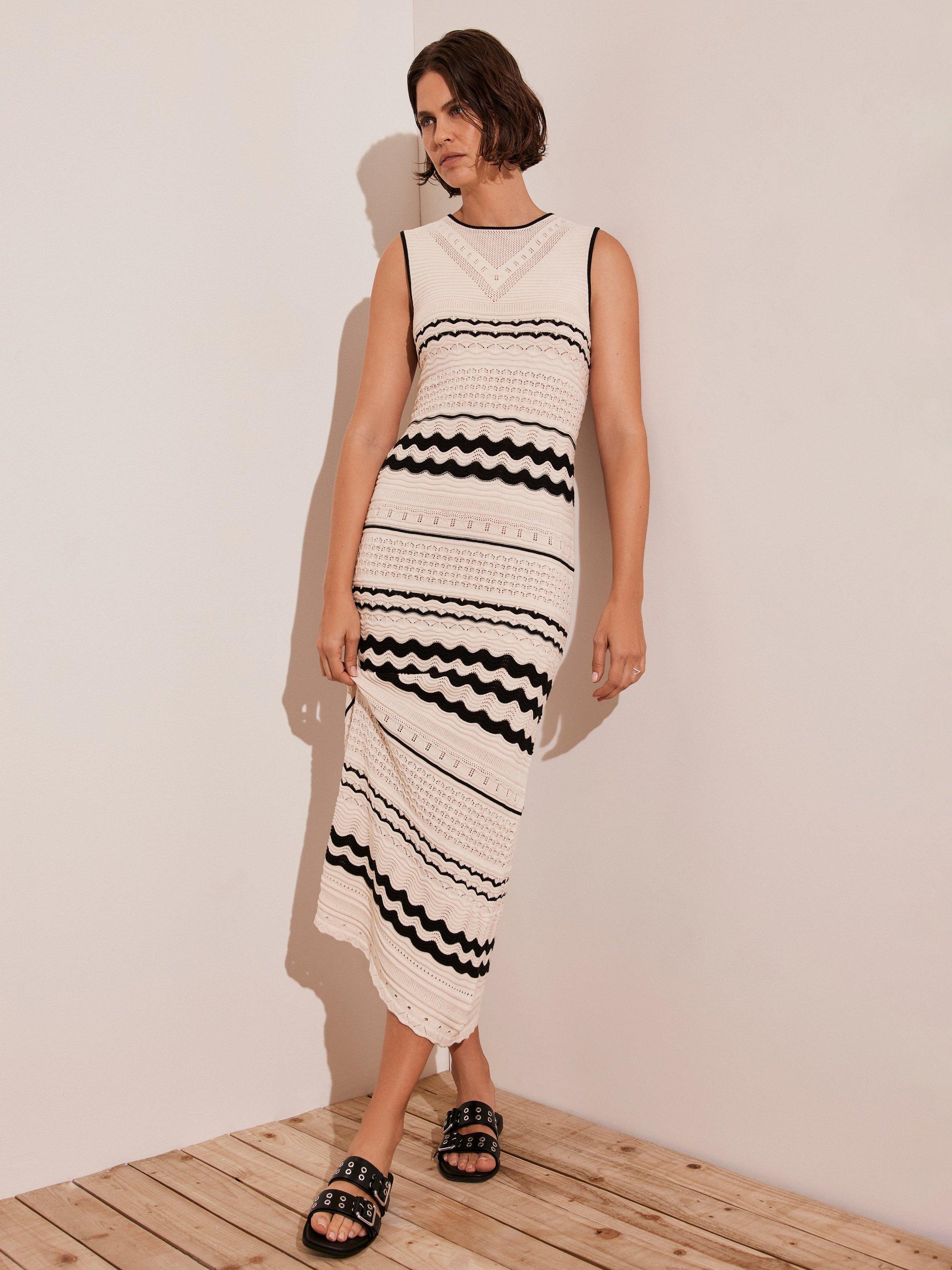 Product image 6 of 8, which shows Mint Velvet Cotton Textured Knit Maxi Dress, White/Multi, XS