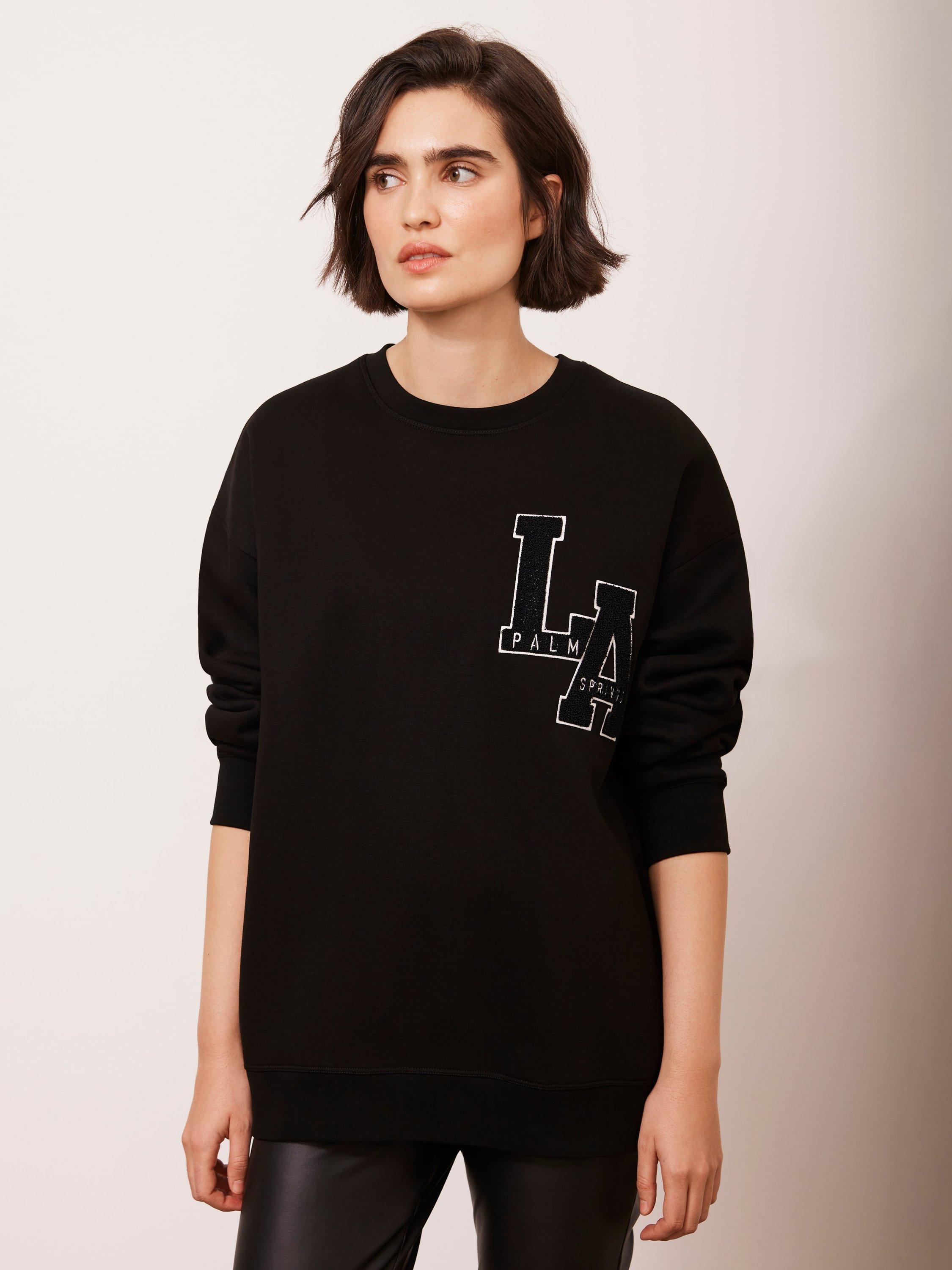 Product image 1 of 9, which shows Mint Velvet Glamour Logo Sweatshirt, Black, S