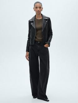 Mango Perfect Leather Jacket, Black - view 2, Black